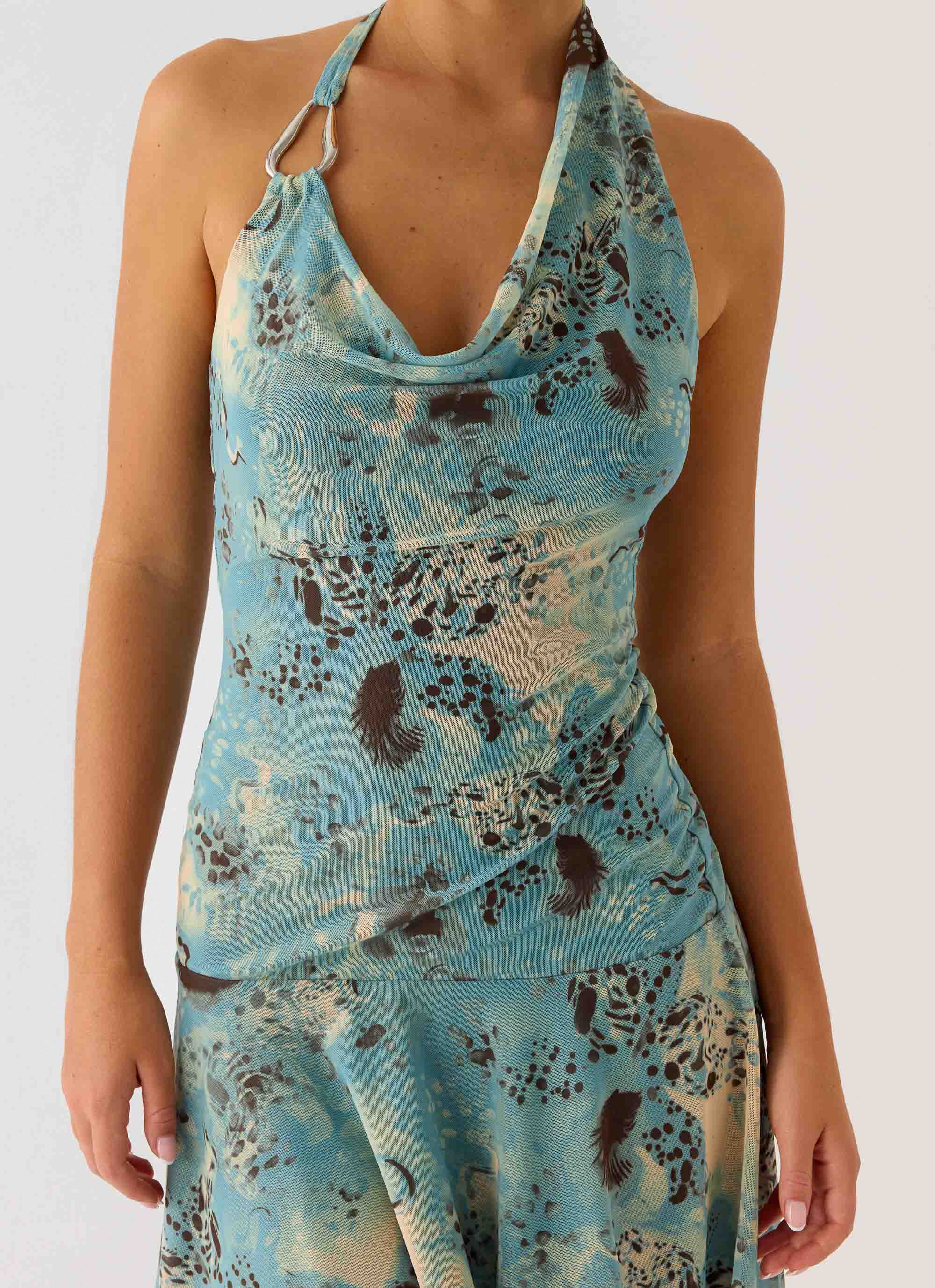 Bad Alive Halter Hanky Mini Dress - Aqua Blur