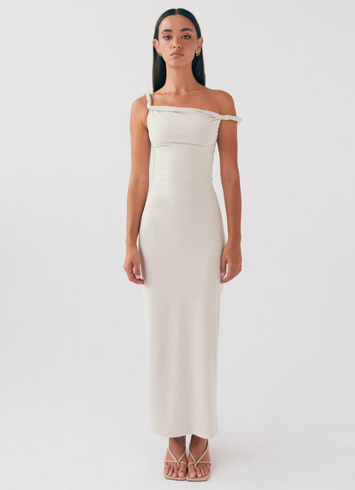 Arabella Twist Shoulder Maxi Dress - Beige