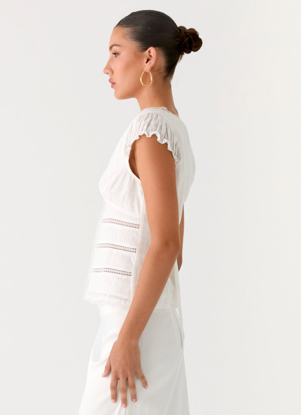 Ruann Lace Trim Top - White